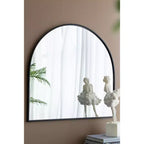 Miroir mural décoratif arqué de 33 x 31 pouces avec cadre en métal forgé