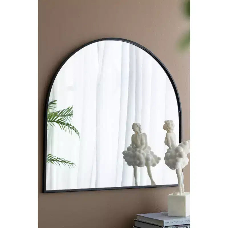 Miroir mural décoratif arqué de 33 x 31 pouces avec cadre en métal forgé