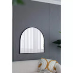 Miroir mural décoratif arqué de 33 x 31 pouces avec cadre en métal forgé