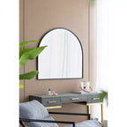 Miroir mural décoratif arqué de 33 x 31 pouces avec cadre en métal forgé