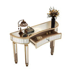 TUYOHW 47 Table console miroir avec 2 tiroirs, table d'entrée demi-lune en verre cannelé avec bouton en cristal, coiffeuse pour chambre à coucher, salon