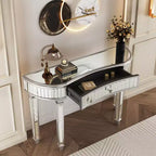 TUYOHW 47 Table console miroir avec 2 tiroirs, table d'entrée demi-lune en verre cannelé avec bouton en cristal, coiffeuse pour chambre à coucher, salon