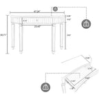 TUYOHW 47 Table console miroir avec 2 tiroirs, table d'entrée demi-lune en verre cannelé avec bouton en cristal, coiffeuse pour chambre à coucher, salon