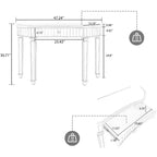 TUYOHW 47 Table console miroir avec 2 tiroirs, table d'entrée demi-lune en verre cannelé avec bouton en cristal, coiffeuse pour chambre à coucher, salon