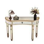TUYOHW 47 Table console miroir avec 2 tiroirs, table d'entrée demi-lune en verre cannelé avec bouton en cristal, coiffeuse pour chambre à coucher, salon