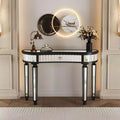 TUYOHW 47 Table console miroir avec 2 tiroirs, table d'entrée demi-lune en verre cannelé avec bouton en cristal, coiffeuse pour chambre à coucher, salon