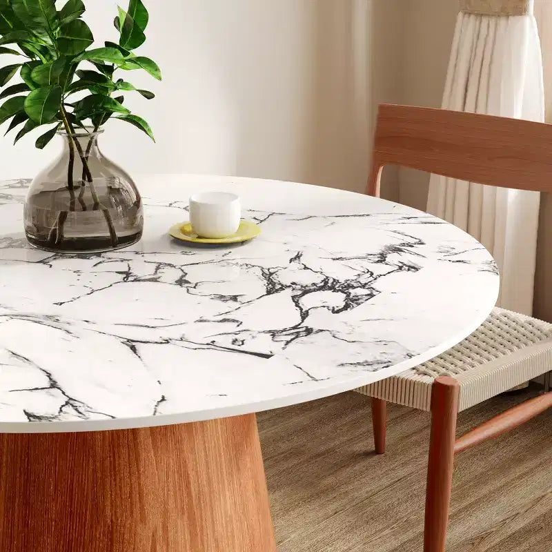 Table à manger ronde sur pied en bois d'hévéa style campagne française GDFStudio Joana