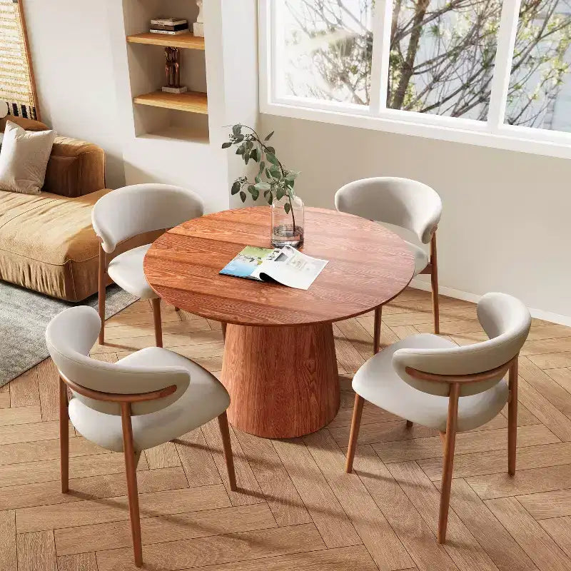 Table à manger ronde sur pied en bois d'hévéa style campagne française GDFStudio Joana