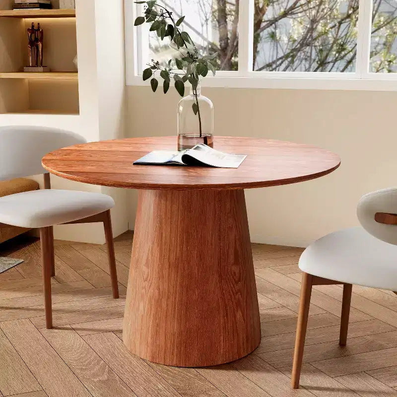 Table à manger ronde sur pied en bois d'hévéa style campagne française GDFStudio Joana