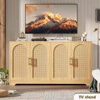 Buffet en rotin 59 - Grand meuble de rangement avec 4 portes, table console, buffet de bar à café pour salon, cuisine, salle à manger