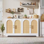 Buffet en rotin 59 - Grand meuble de rangement avec 4 portes, table console, buffet de bar à café pour salon, cuisine, salle à manger
