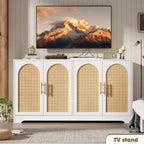 Buffet en rotin 59 - Grand meuble de rangement avec 4 portes, table console, buffet de bar à café pour salon, cuisine, salle à manger