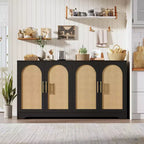 Buffet en rotin 59 - Grand meuble de rangement avec 4 portes, table console, buffet de bar à café pour salon, cuisine, salle à manger