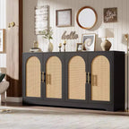Buffet en rotin 59 - Grand meuble de rangement avec 4 portes, table console, buffet de bar à café pour salon, cuisine, salle à manger