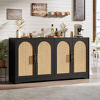 59 Rattan Sideboard Buffet Cabinet - Large Storage Cabinet with 4 Doors, Console Table Accent Coffee Bar Cabinet for Living Room, Kitchen,Dining Room