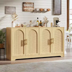 Buffet en rotin 59 - Grand meuble de rangement avec 4 portes, table console, buffet de bar à café pour salon, cuisine, salle à manger