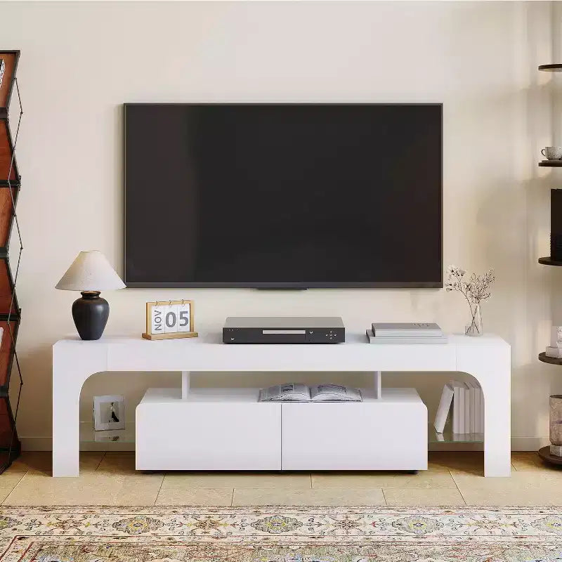 TV Stand for 50-75 Inch TVs, Modern Media Console with Large Storage Drawer, Entertainment Center for Living Room Bedroom - White