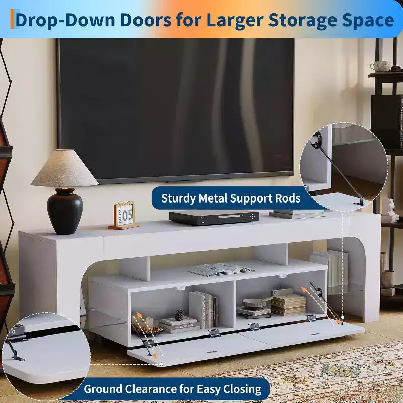 Meuble TV pour téléviseurs de 50 à 75 pouces, meuble console moderne avec grand tiroir de rangement, centre de divertissement pour salon et chambre à coucher - Blanc
