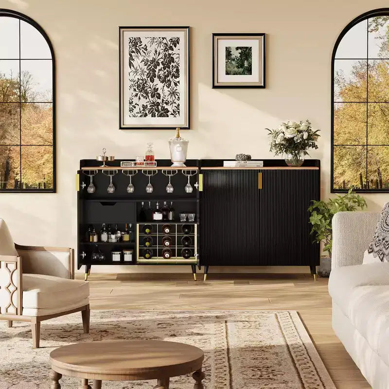 Vitrine COZONY avec porte vitrée, meuble de rangement autoportant avec porte-verres et tiroirs