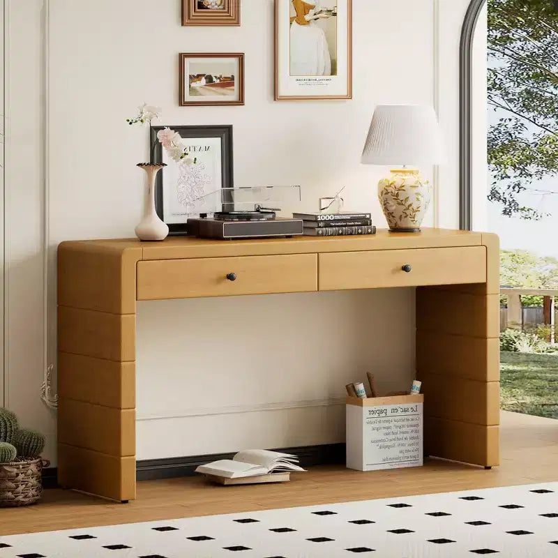 Table console incurvée Clihome avec rangement, table d'entrée en bois avec 2 tiroirs, tables consoles rustiques de style fermier pour entrée, couloir, salon