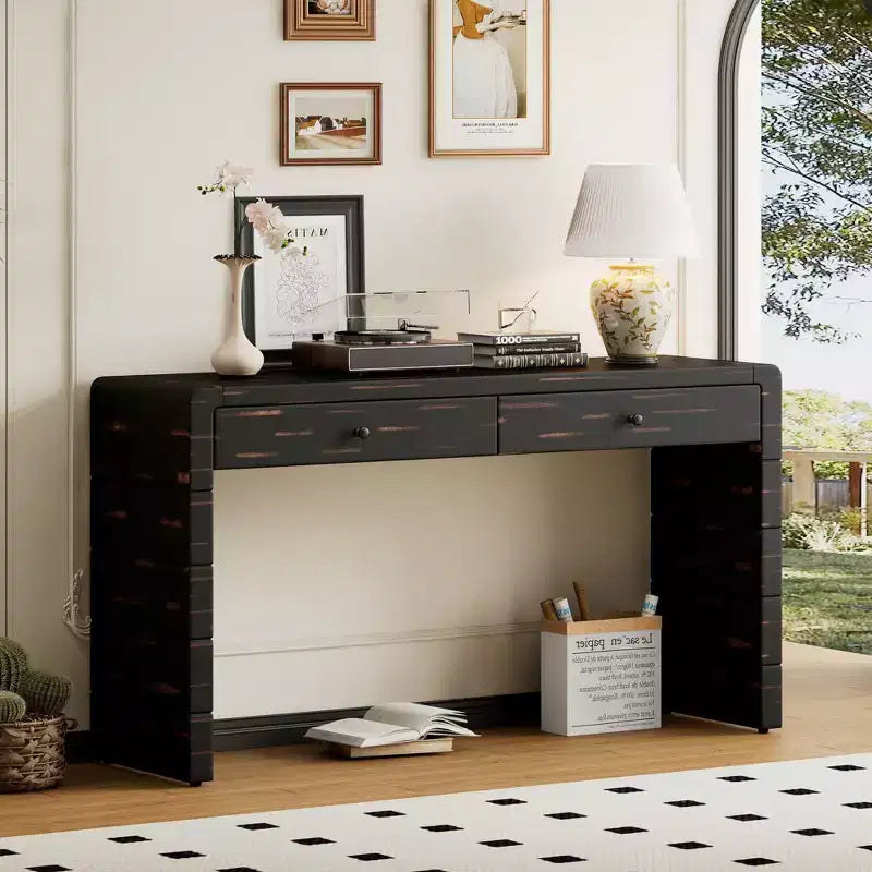 Table console incurvée Clihome avec rangement, table d'entrée en bois avec 2 tiroirs, tables consoles rustiques de style fermier pour entrée, couloir, salon