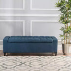 TUYOHW Modern Storage Ottoman with Tufted Top Decoration, End of Bed Bench Entryway Bench with Ample Capacity for Bedroom, Living Room, Navy Blue