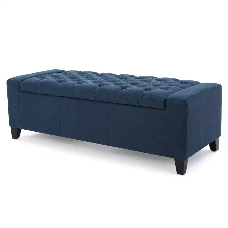 TUYOHW Banc de rangement moderne avec couvercle touffeté, banc de bout de lit/d'entrée de grande capacité pour chambre à coucher, salon, bleu marine