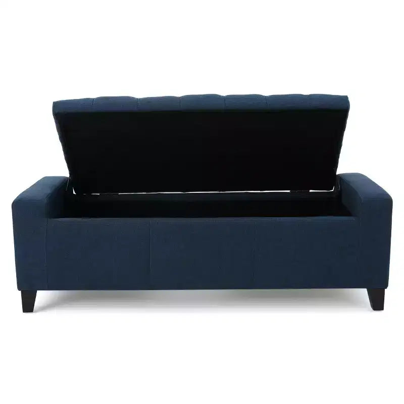 TUYOHW Banc de rangement moderne avec couvercle touffeté, banc de bout de lit/d'entrée de grande capacité pour chambre à coucher, salon, bleu marine