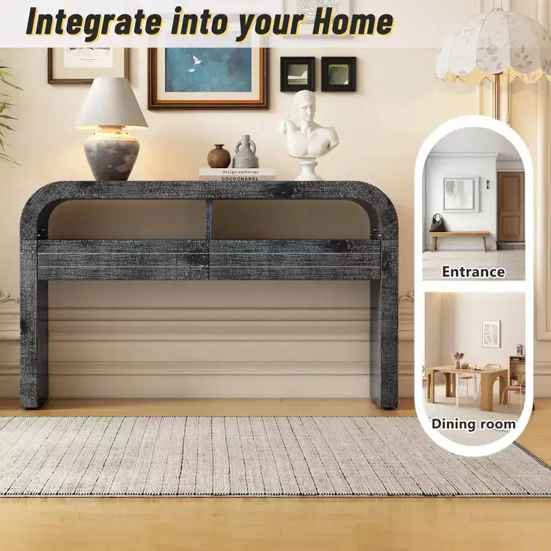 Clihome Console Table Table d'entrée, Table de canapé rétro incurvée avec 2 grands tiroirs, Console étroite pour salon, couloir, entrée