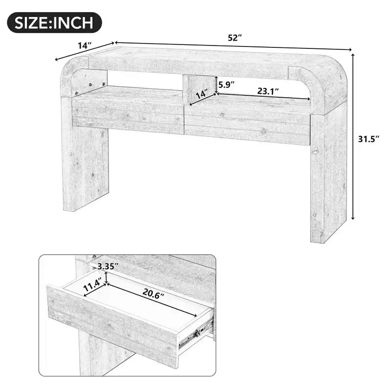 Clihome Console Table Table d'entrée, Table de canapé rétro incurvée avec 2 grands tiroirs, Console étroite pour salon, couloir, entrée