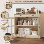 Buffet Bahut de 35,4'' de Large avec Porte en Verre et Tiroir, Armoire de Rangement Réglable pour Salle à Manger, Cuisine ou Salon