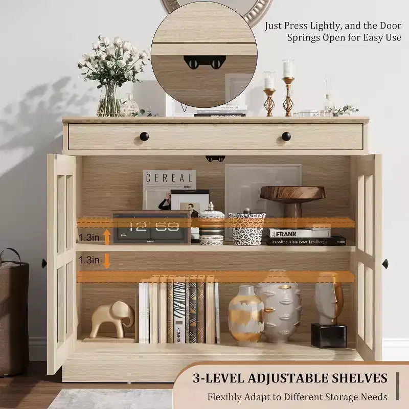 Buffet Bahut de 35,4'' de Large avec Porte en Verre et Tiroir, Armoire de Rangement Réglable pour Salle à Manger, Cuisine ou Salon