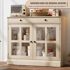 Buffet Bahut de 35,4'' de Large avec Porte en Verre et Tiroir, Armoire de Rangement Réglable pour Salle à Manger, Cuisine ou Salon