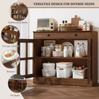 Buffet Bahut de 35,4'' de Large avec Porte en Verre et Tiroir, Armoire de Rangement Réglable pour Salle à Manger, Cuisine ou Salon