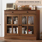 Buffet Bahut de 35,4'' de Large avec Porte en Verre et Tiroir, Armoire de Rangement Réglable pour Salle à Manger, Cuisine ou Salon