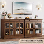 Buffet Bahut de 35,4'' de Large avec Porte en Verre et Tiroir, Armoire de Rangement Réglable pour Salle à Manger, Cuisine ou Salon