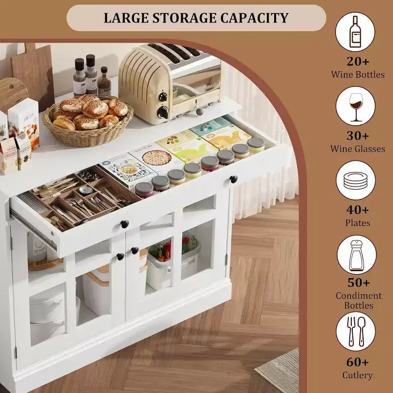 Buffet Bahut de 35,4'' de Large avec Porte en Verre et Tiroir, Armoire de Rangement Réglable pour Salle à Manger, Cuisine ou Salon
