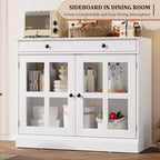 Buffet Bahut de 35,4'' de Large avec Porte en Verre et Tiroir, Armoire de Rangement Réglable pour Salle à Manger, Cuisine ou Salon
