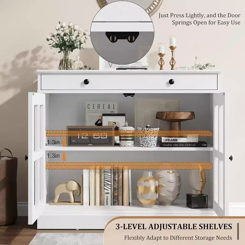 Buffet Bahut de 35,4'' de Large avec Porte en Verre et Tiroir, Armoire de Rangement Réglable pour Salle à Manger, Cuisine ou Salon