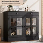 Buffet Bahut de 35,4'' de Large avec Porte en Verre et Tiroir, Armoire de Rangement Réglable pour Salle à Manger, Cuisine ou Salon