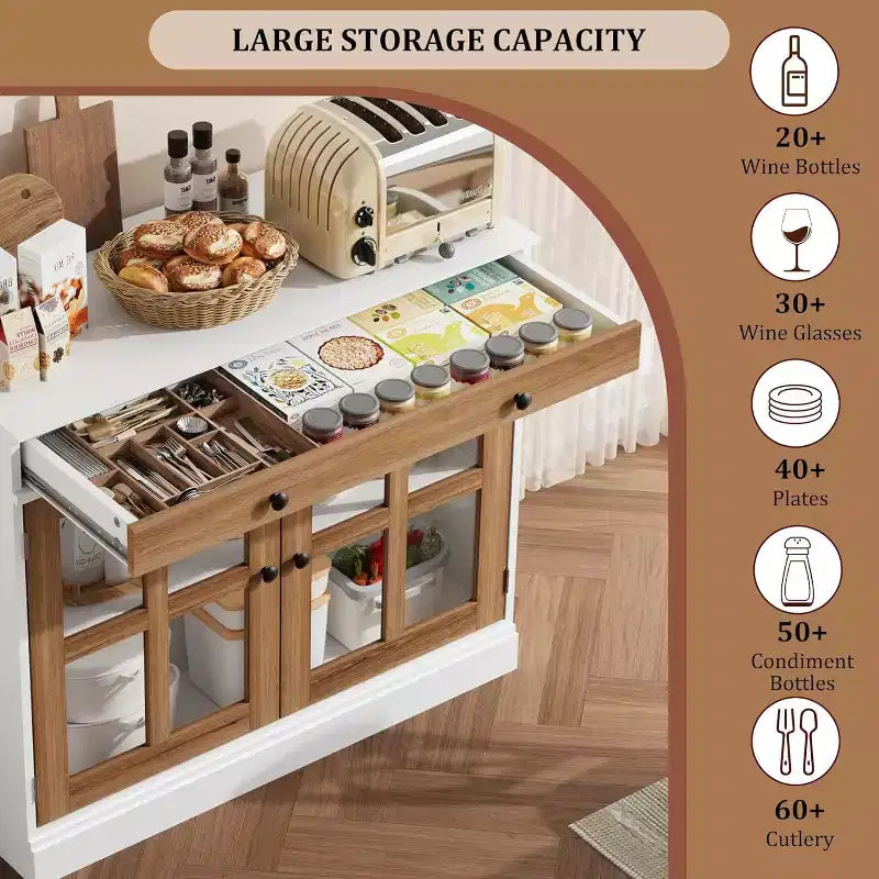 Buffet Bahut de 35,4'' de Large avec Porte en Verre et Tiroir, Armoire de Rangement Réglable pour Salle à Manger, Cuisine ou Salon