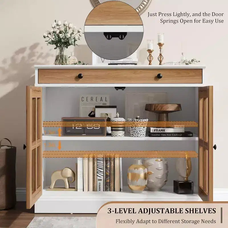 Buffet Bahut de 35,4'' de Large avec Porte en Verre et Tiroir, Armoire de Rangement Réglable pour Salle à Manger, Cuisine ou Salon