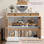 Buffet Bahut de 35,4'' de Large avec Porte en Verre et Tiroir, Armoire de Rangement Réglable pour Salle à Manger, Cuisine ou Salon