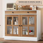 Buffet Bahut de 35,4'' de Large avec Porte en Verre et Tiroir, Armoire de Rangement Réglable pour Salle à Manger, Cuisine ou Salon