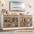 Buffet Bahut de 35,4'' de Large avec Porte en Verre et Tiroir, Armoire de Rangement Réglable pour Salle à Manger, Cuisine ou Salon