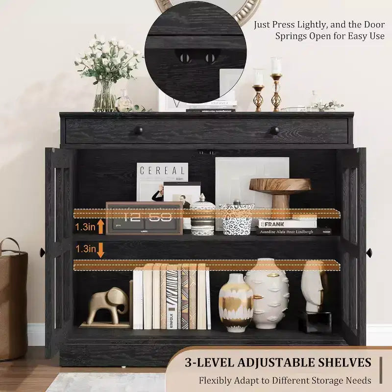 Buffet Bahut de 35,4'' de Large avec Porte en Verre et Tiroir, Armoire de Rangement Réglable pour Salle à Manger, Cuisine ou Salon
