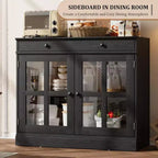 Buffet Bahut de 35,4'' de Large avec Porte en Verre et Tiroir, Armoire de Rangement Réglable pour Salle à Manger, Cuisine ou Salon