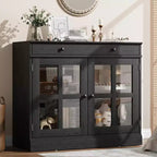 35.4''W Sideboard Buffet Cabinet with Glass Door and Drawer, Adjustable Storage Cabinet for Dining Room, Kitchen or Living Room
