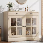 Buffet Bahut de 35,4'' de Large avec Porte en Verre et Tiroir, Armoire de Rangement Réglable pour Salle à Manger, Cuisine ou Salon