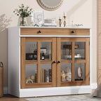 Buffet Bahut de 35,4'' de Large avec Porte en Verre et Tiroir, Armoire de Rangement Réglable pour Salle à Manger, Cuisine ou Salon